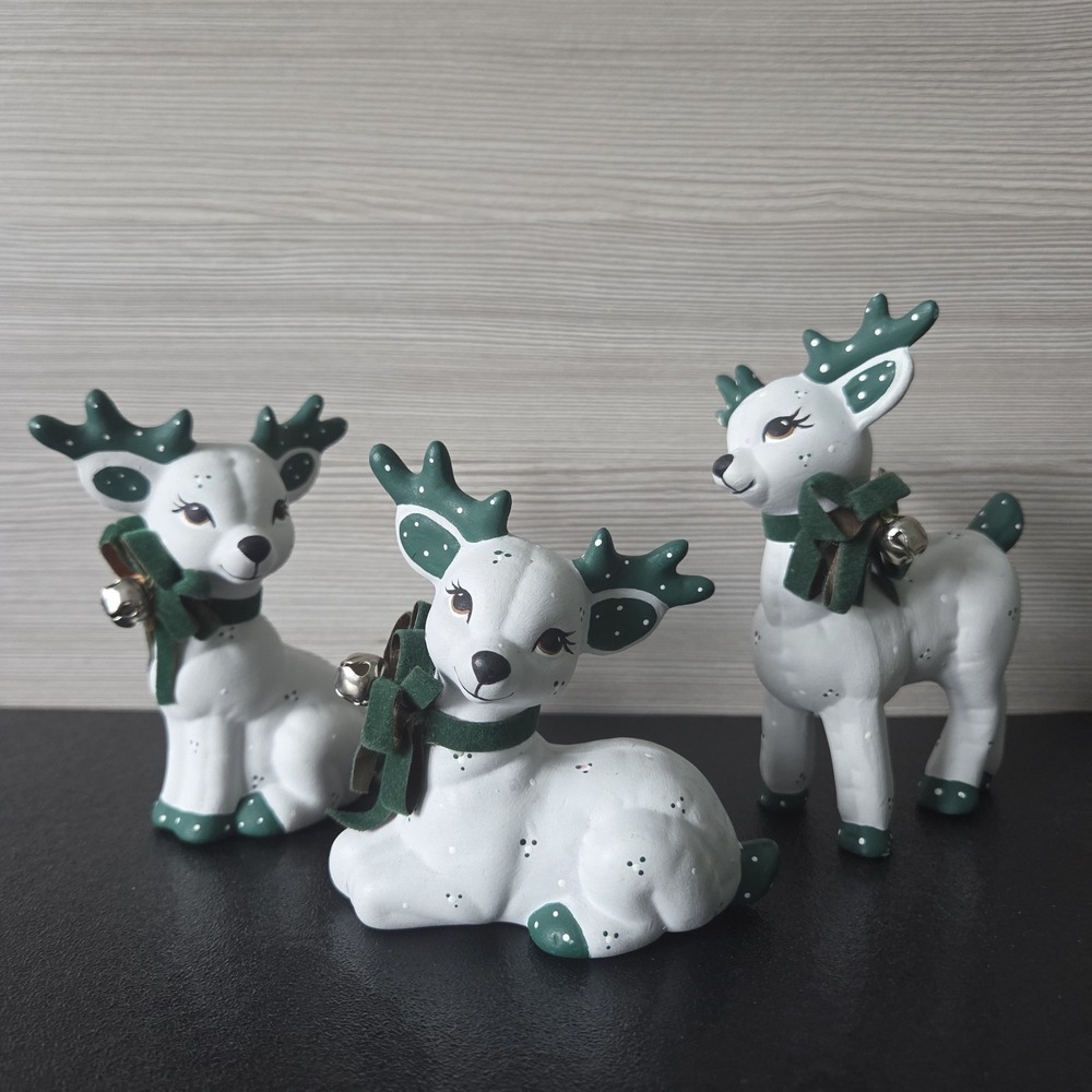 VTG Kimple Ceramic Mold Reindeer Figurines Hand Painted Christmas Decor Set Of 3